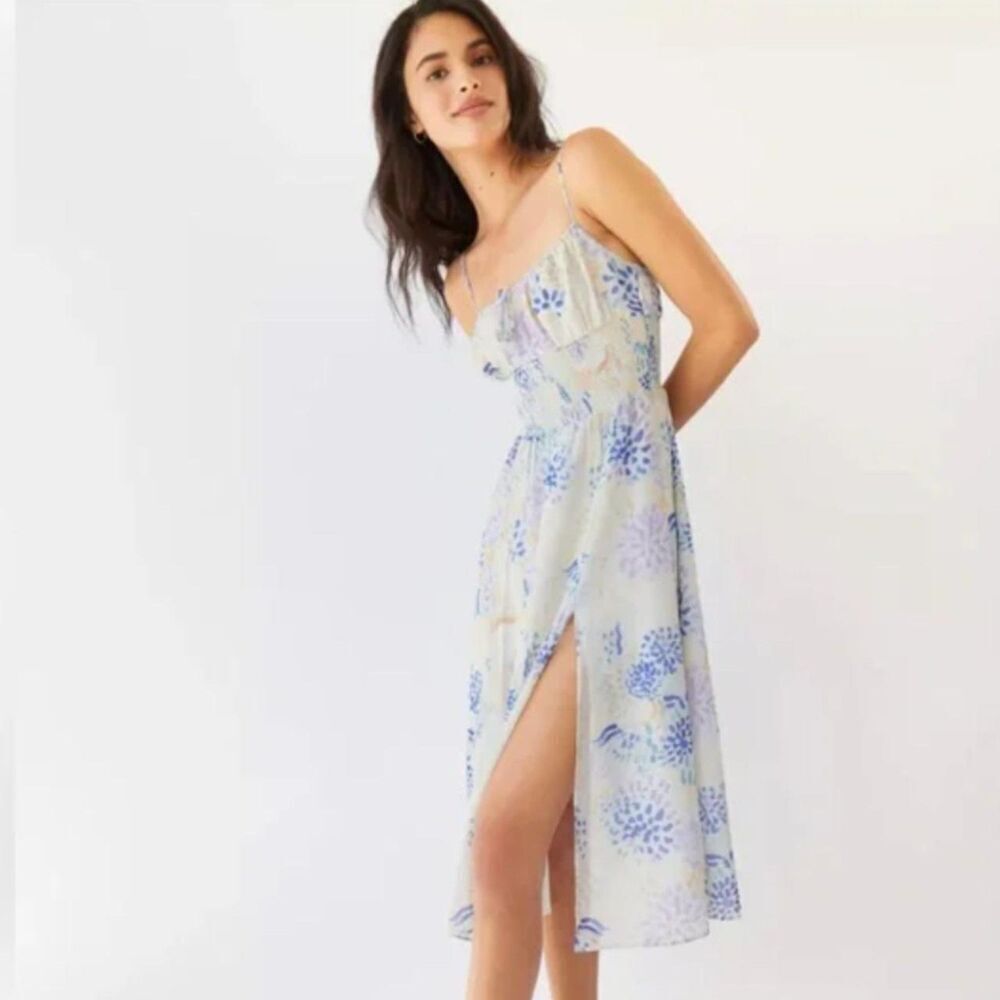 Wilfred Dress Womens XL White Floral Smocked Maxi Chiffon Sundress Strappy Boho